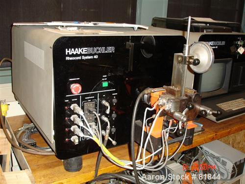 USED: Haake Buchler Rheocord 40 double arm mixing system consisting of (1) model 8040000 drive unit 3/60/230 volt, 30 amps; (1) model 8040000 CPU unit 1/60/230 volt, 20 amps; (2) model 750 mixing hea...
