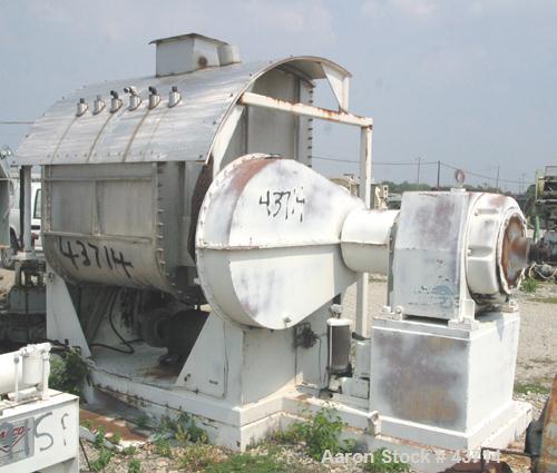 Used J.H. Day Mogul Double Arm Mixer, 300 Gallon, 304 Stainless Steel. Sanitary non-jacketed bowl 50" left to right x 62" front to back x 60" deep. Sigma blades tangential. Geared one end. Blade spee...