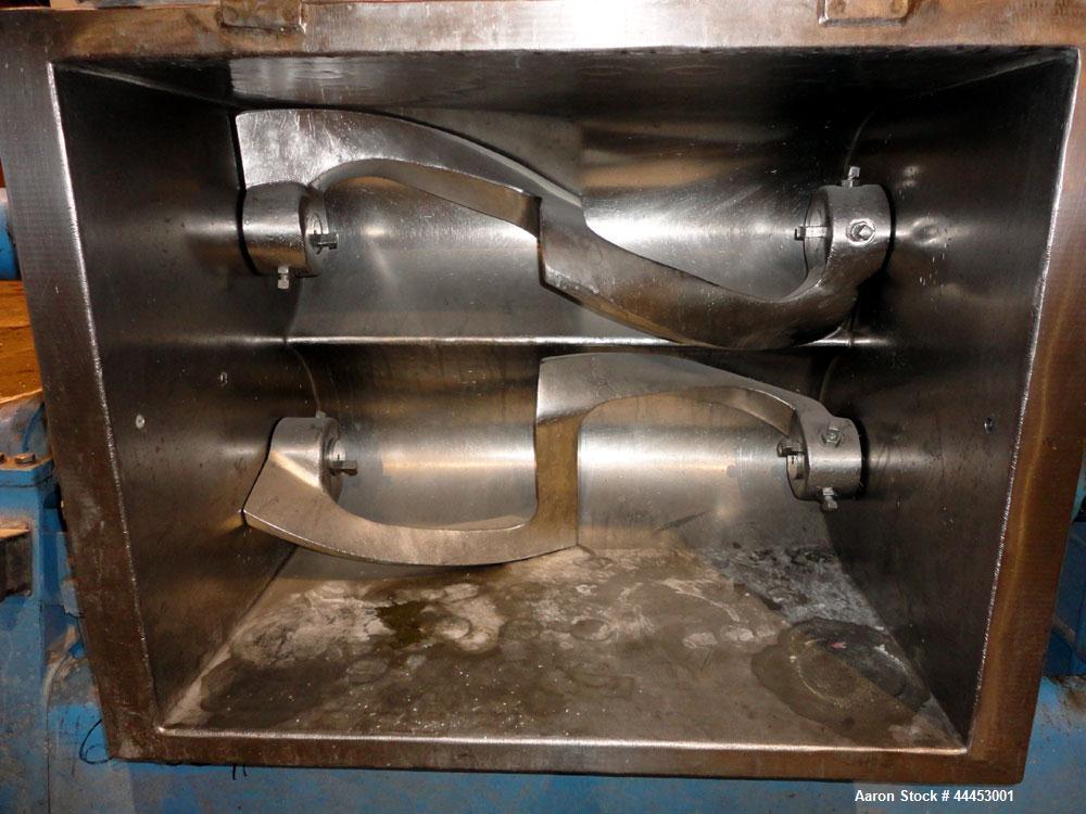 Used J.H Day Imperial Double Arm Mixer, Model 30, 304 Stainless Steel. 50 Gallon working capacity. Carbon steel jacketed bowl 36” left to right x 28” front to back x approximately 19” deep, rated 125...