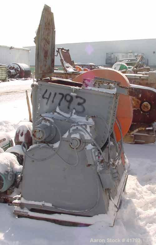 USED: J H Day "Imperial" double arm mixer, size 10. Carbon steel. 50 gal total. 25 gal working capacity. Non-jacketed bowl. 18" l-r x 28" f-b x 24" dp. Sigma blades tangential, geared one end. 2 hp (...