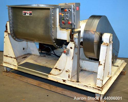 Used J.H. Day Double Arm Mixer, 150 gallon working capacity, 225 total, 304 stainless steel.  Non-jacketed bowl 46" left to right x 38-1/2" front to back x approximately 31" deep.  Overlapping sigma ...