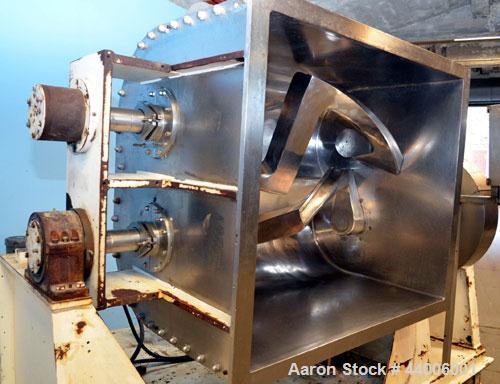 Used J.H. Day Double Arm Mixer, 150 gallon working capacity, 225 total, 304 stainless steel.  Non-jacketed bowl 46" left to right x 38-1/2" front to back x approximately 31" deep.  Overlapping sigma ...