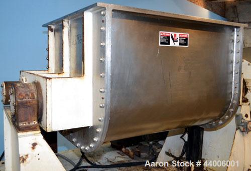 Used J.H. Day Double Arm Mixer, 150 gallon working capacity, 225 total, 304 stainless steel.  Non-jacketed bowl 46" left to right x 38-1/2" front to back x approximately 31" deep.  Overlapping sigma ...