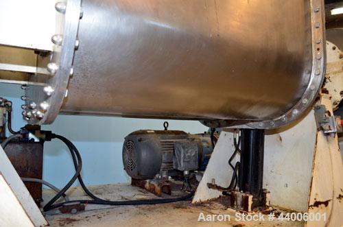 Used J.H. Day Double Arm Mixer, 150 gallon working capacity, 225 total, 304 stainless steel.  Non-jacketed bowl 46" left to right x 38-1/2" front to back x approximately 31" deep.  Overlapping sigma ...
