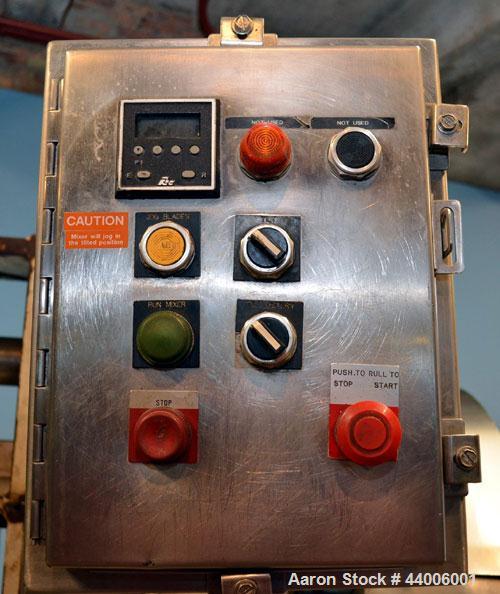 Used J.H. Day Double Arm Mixer, 150 gallon working capacity, 225 total, 304 stainless steel.  Non-jacketed bowl 46" left to right x 38-1/2" front to back x approximately 31" deep.  Overlapping sigma ...