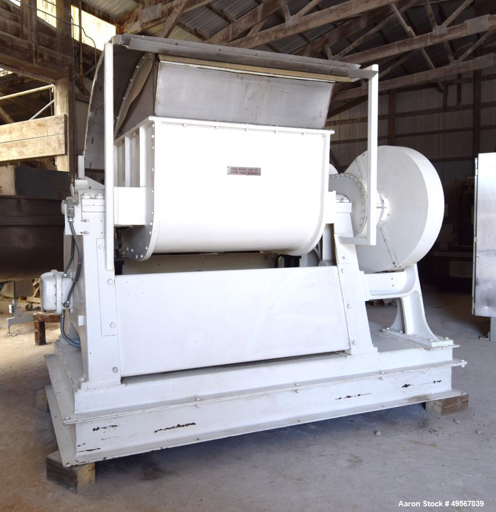 Used J.H. Day Double Arm Mixer, Approximately 150 Gallon, Stainless steel. Non-jacketed bowl approximate 48" left to right x 44" front to back x approximate 32" deep. Overlapping sigma blades, geared...