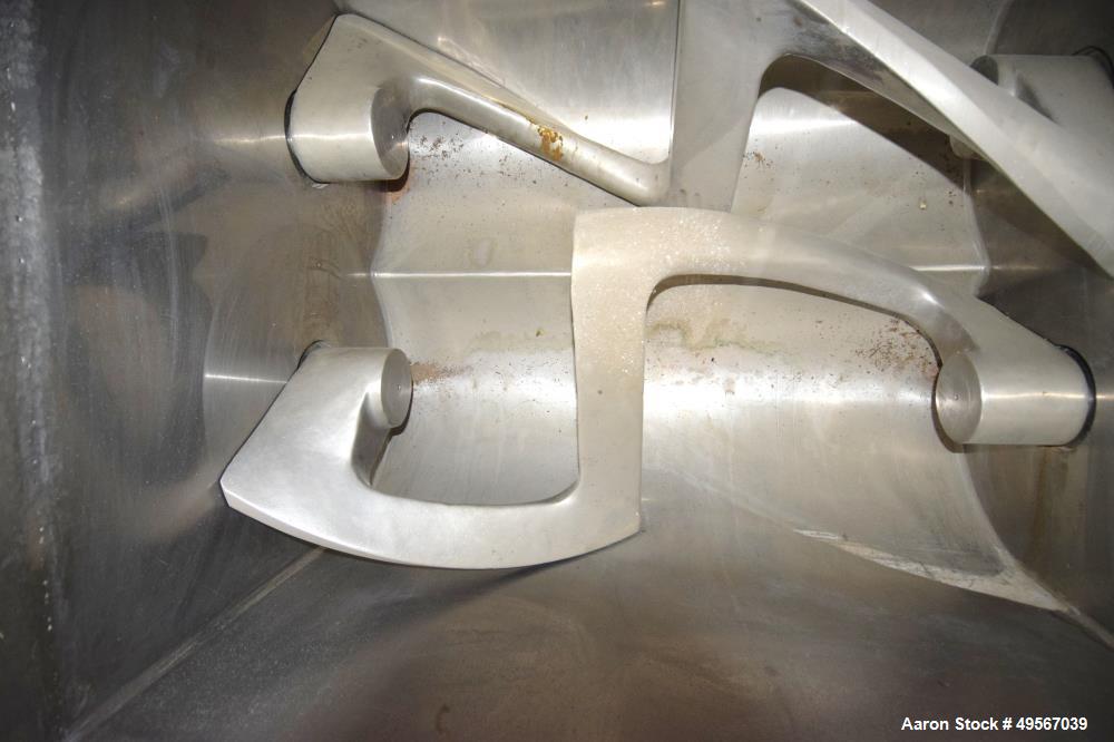 Used J.H. Day Double Arm Mixer, Approximately 150 Gallon, Stainless steel. Non-jacketed bowl approximate 48" left to right x 44" front to back x approximate 32" deep. Overlapping sigma blades, geared...