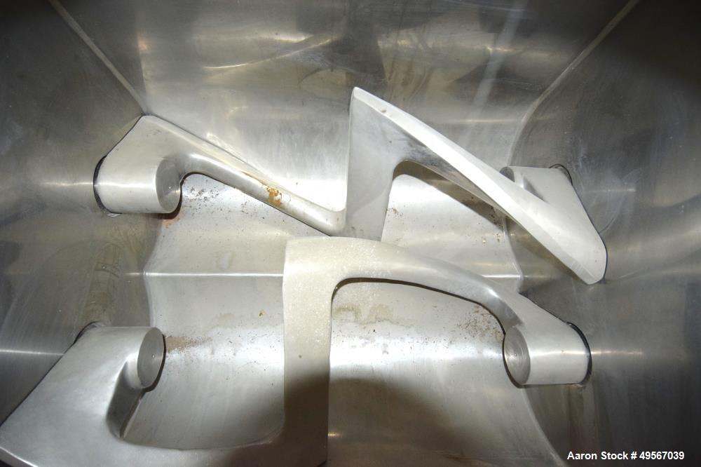 Used J.H. Day Double Arm Mixer, Approximately 150 Gallon, Stainless steel. Non-jacketed bowl approximate 48" left to right x 44" front to back x approximate 32" deep. Overlapping sigma blades, geared...