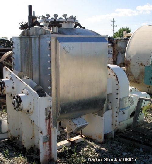 USED: Day double arm mixer, split level design, 150 gallon working, 235 total. 304 stainless steel insulated and jacketed bowl rated for vacuum 25 NC psi at 353 deg F. 36" left to right x 39-1/2" fro...