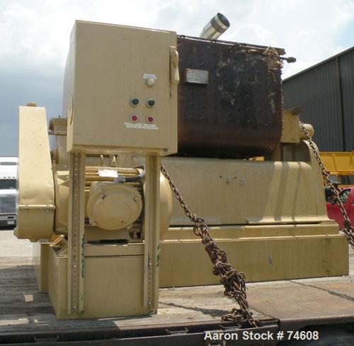 Used J.H. Day Double Arm Mixer, 50 gallon Working Capacity, Carbon Steel. Jacketed bowl 36" left to right x 28" front to back x approximately 27" deep, rated 125 psi at 353 deg F. Tangential sigma bl...