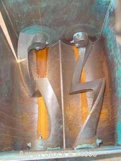 Used J.H. Day Double Arm Mixer, 50 gallon Working Capacity, Carbon Steel. Jacketed bowl 36" left to right x 28" front to back x approximately 27" deep, rated 125 psi at 353 deg F. Tangential sigma bl...