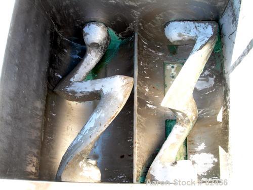 USED: J H Day double arm mixer, 150 gallon working capacity, 304 stainless steel. Carbon steel jacketed bowl 39-5/8" left to right x 43-7/8" front to back x approximately 27" deep, rated 100 psi at 3...