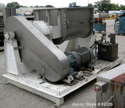 Used J.H. Day Double Arm Mixer, 150 Gallon Working Capacity, 225 Total, 304 Stainless Steel. Non-jacketed bowl 46" left to right x 38-1/2" front to back x approximately 31" deep. Overlapping sigma bl...