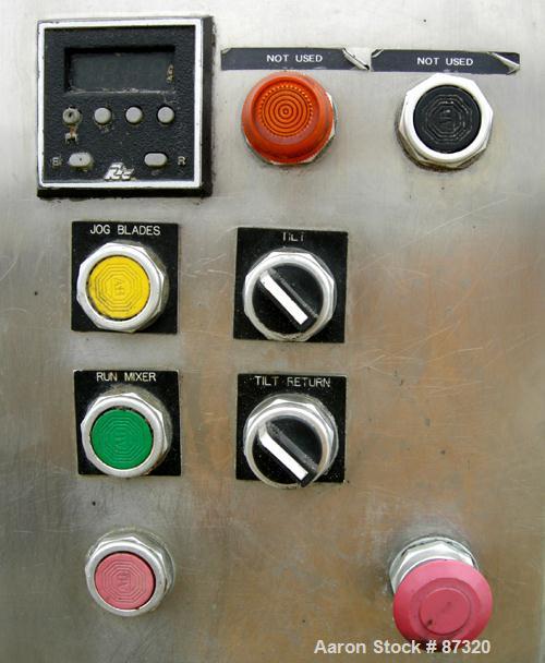 Used J.H. Day Double Arm Mixer, 150 Gallon Working Capacity, 225 Total, 304 Stainless Steel. Non-jacketed bowl 46" left to right x 38-1/2" front to back x approximately 31" deep. Overlapping sigma bl...