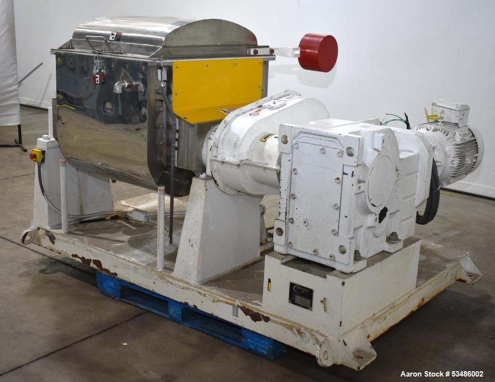 Used Jaygo Inc. Sigma Blade Mixer, Model ASBM-200, 52.83 Gallon/ 200 Liter.  Stainless steel. Tangential Blades. Jacketed bowl with top cover. Driven by 25hp, 3/60/230/480 volt, 1775 rpm motor. Contr...