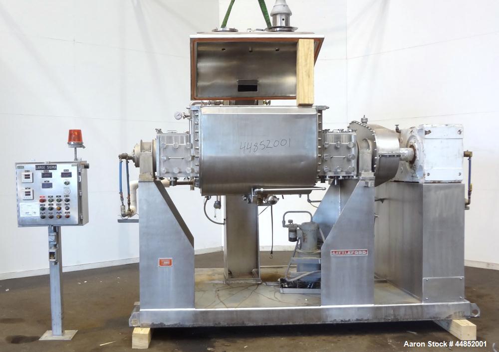 Used Littleford Day Sanitary Mogul Double Arm Mixer, Model 100.  100 Gallon working capacity (150 total), 304 stainless steel on product contact areas. Jacketed bowl 40" left to right x 42" front to ...