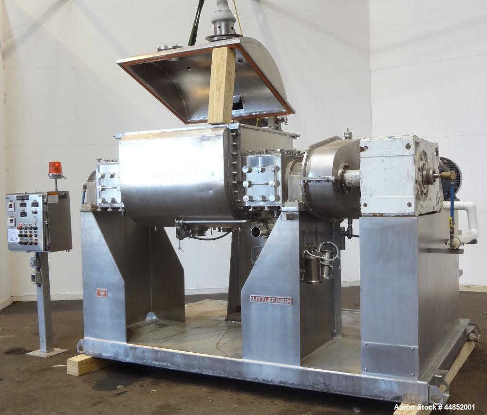 Used Littleford Day Sanitary Mogul Double Arm Mixer, Model 100.  100 Gallon working capacity (150 total), 304 stainless steel on product contact areas. Jacketed bowl 40" left to right x 42" front to ...