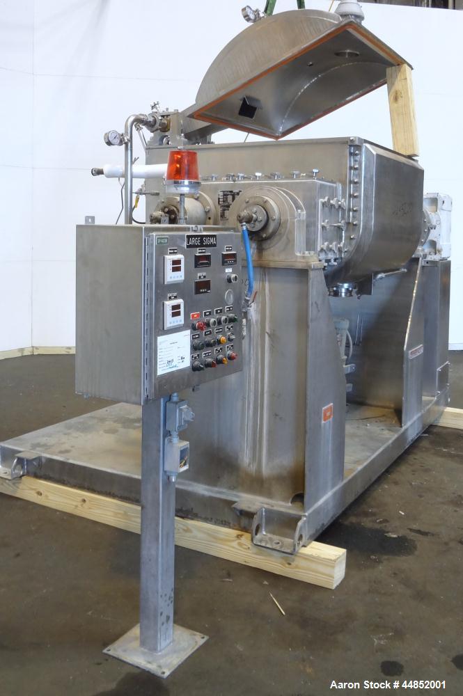 Used Littleford Day Sanitary Mogul Double Arm Mixer, Model 100.  100 Gallon working capacity (150 total), 304 stainless steel on product contact areas. Jacketed bowl 40" left to right x 42" front to ...