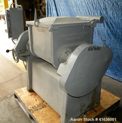 Used Fritz Meili Double Arm Mixer, 33 gallon working capacity, type LNS125, 316 stainless steel. Non-jacketed bowl 20-7/8" left to right x 22" front to back x 15" deep. Tangential sigma blades, geare...