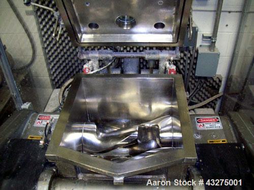 Used Meili Double Arm Sigma Mixer, 15 gallon capacity.  Stainless steel construction. Jacketed bowl measures 19" L-R x 19" F-B x 16" deep. Sigma tangential blades, heavy duty construction. Single hyd...