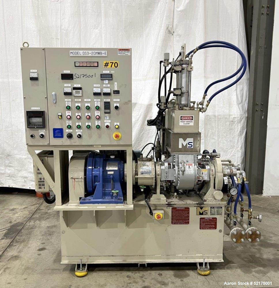 Used- Moriyama Double Arm Dispersion Mixer, Model DS3-20MWB-E, Stainless Steel. Mixing volume 3 liter, total volume 8 liters...