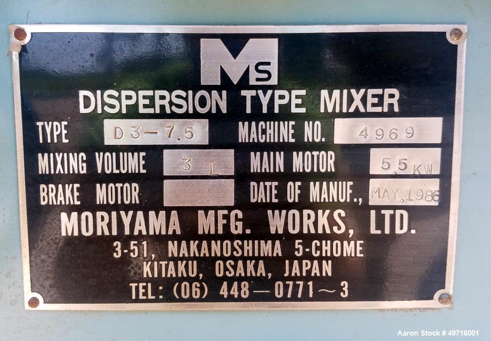 Used Moriyama Double Arm Dispersion Blade Mixer
