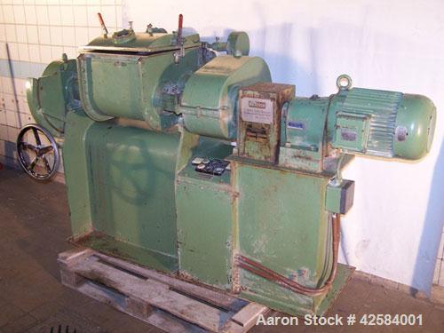 Used Netzsch Double Arm Mixer. Material of construction is stainless steel on product contact parts. Capacity 9.26 gallons (36 liters). Non-jacketed bowl and rated for vacuum (-1). Z-blades. 6.6 hp/4...