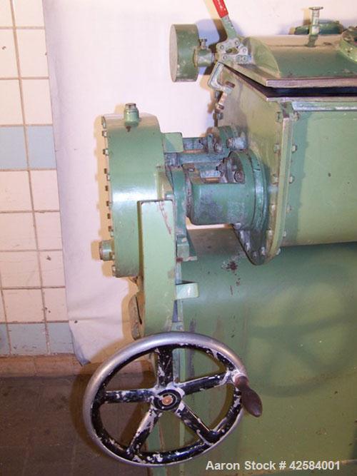 Used Netzsch Double Arm Mixer. Material of construction is stainless steel on product contact parts. Capacity 9.26 gallons (36 liters). Non-jacketed bowl and rated for vacuum (-1). Z-blades. 6.6 hp/4...