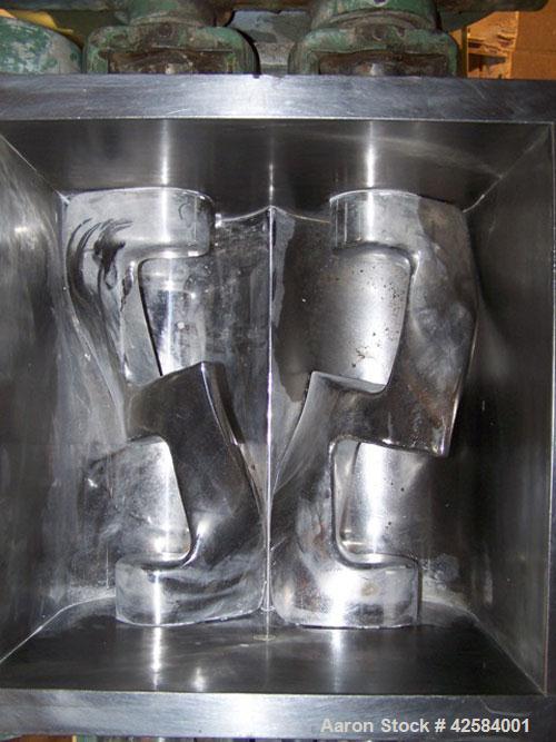 Used Netzsch Double Arm Mixer. Material of construction is stainless steel on product contact parts. Capacity 9.26 gallons (36 liters). Non-jacketed bowl and rated for vacuum (-1). Z-blades. 6.6 hp/4...