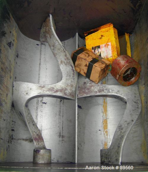 USED: Double arm mixer, approximate 200 gallon working capacity, carbon steel. Jacketed bowl 49-1/2" left to right x 45" front to back x 26" deep. 12" top bowl extension. Tangential sigma blades, cou...