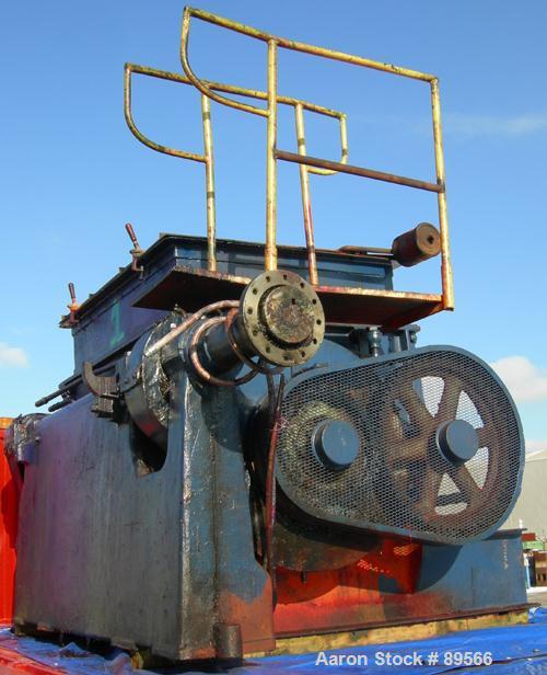 USED: Double arm mixer, low boy design, approximate 200 gallon working capacity, carbon steel. Jacketed bowl 53" left to right x 43-1/2" front to back x 26" deep. 12" top bowl extension. Tangential s...