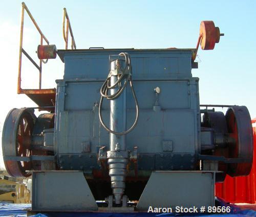 USED: Double arm mixer, low boy design, approximate 200 gallon working capacity, carbon steel. Jacketed bowl 53" left to right x 43-1/2" front to back x 26" deep. 12" top bowl extension. Tangential s...
