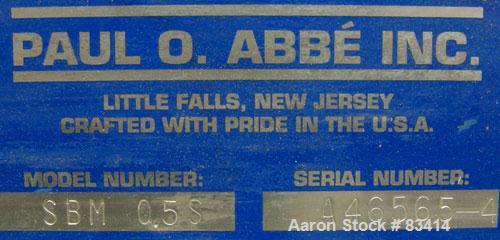 USED: Paul O Abbe lab size double arm mixer, .7 gallon working capacity, 1 total, 304 stainless steel. Internal #4 polish and rated FV and 14.7 psi at 360 deg F. Carbon steel jacketed bowl 8-1/2" fro...