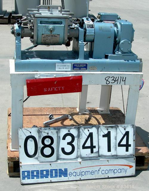 USED: Paul O Abbe lab size double arm mixer, .7 gallon working capacity, 1 total, 304 stainless steel. Internal #4 polish and rated FV and 14.7 psi at 360 deg F. Carbon steel jacketed bowl 8-1/2" fro...