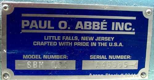USED: Paul O Abbe lab size double arm mixer, .7 gallon working capacity, 1 total, 304 stainless steel. Internal #4 polish and rated FV and 14.7 psi at 360 deg F. Carbon steel jacketed bowl 8-1/2" fro...