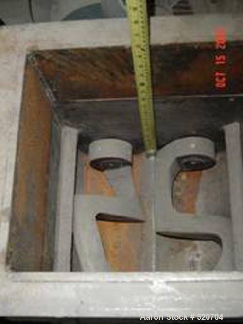 USED: Paul O Abbe double arm sigma blade mixer, mild steel. Trough measures 12" wide x 13" long x 16" deep. Approximate 10 gallon working capacity. 10 hp drive, mounted on a common base, 460 volt, 3 ...