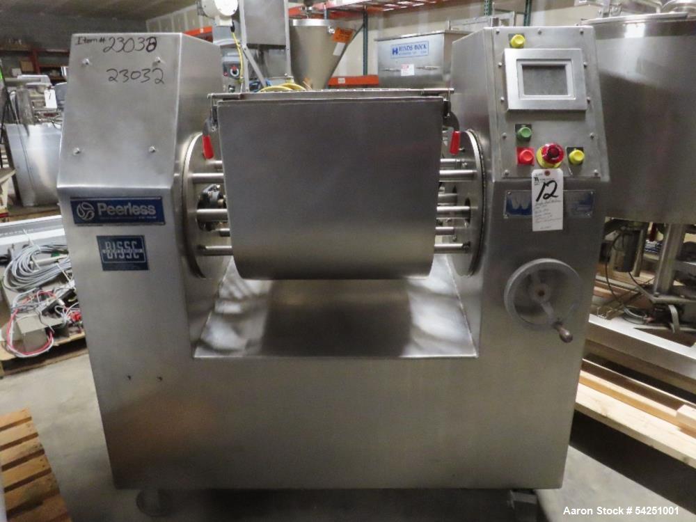 Used Peerless Food Machinery, Model DA15, Double Arm Sigma Mixer, Stainless steel. 150lb. Cap., 5hp Hopper, Approx. 20''W x 20''D x17''T,  S/N 57005