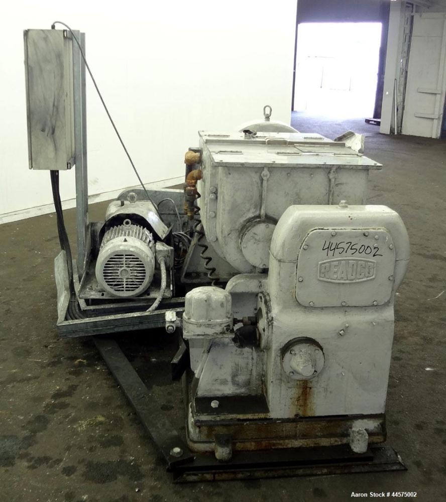 Used Readco Double Arm Mixer, 25 Gallon Working Capacity (38 Total), 304 Stainless Steel. Carbon steel jacketed bowl 20” left to right x 23-5/8” front to back x approximately 16-1/2” deep. Overlappin...