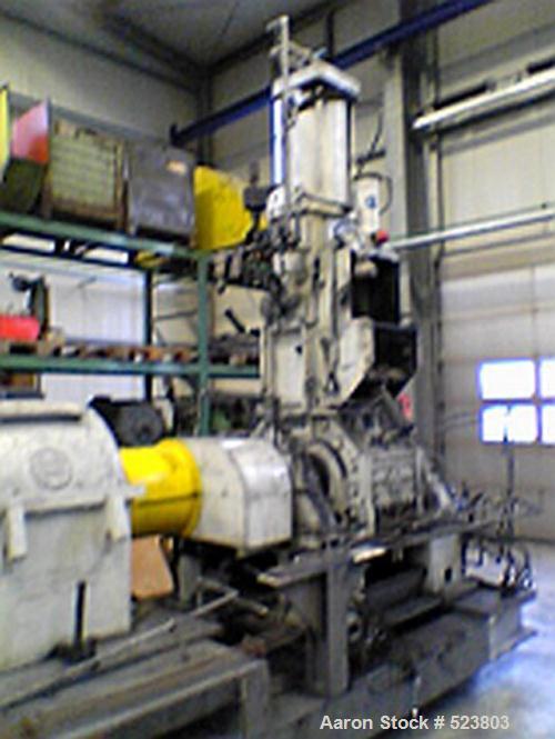 USED: Shaw rubber kneader, type K2A Mark 3 Intermix double arm mixer. Sturdigear drive, includes stamps, control panels, operation platform. Capacity 7.1 gallons (27 liters), jacketed, water cooled, ...