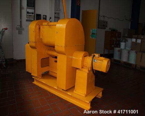 Used VEB Double Z Mixer. Carbon steel, capacity 110 lbs/1.8 cubic feet (50 kg), bowl size 16" x 16" x 16" (400 x 400 x 400 mm). Speed 180 rpm, motor 4 hp/3 kW, manual bowl emptying with automatic dis...