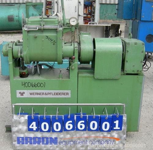 Used Werner & Pfleiderer Lab Size Double Arm Mixer, Model UK20-K2, 5.3 Gallon (20 liter) Working Capacity, 304 Stainless Steel Construction.  Carbon steel jacketed bowl 13 1/4" front to back x 11 3/4...