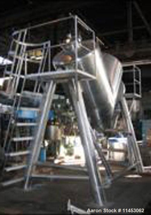 Unused-O'Hara twin shell blender, 60 cubic foot, stainless steel construction, 20" feed ports with covers, stainless steel stands with ladder, stainless steel guards, 7.5 hp 575 volt blender drive wi...