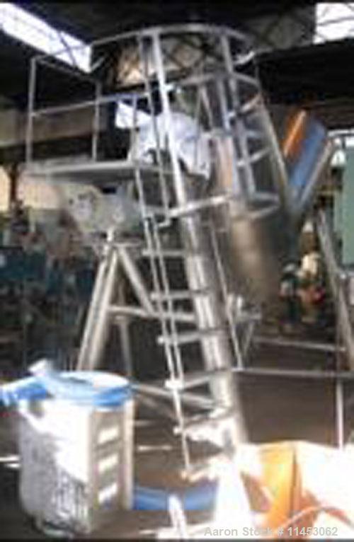 Unused-O'Hara twin shell blender, 60 cubic foot, stainless steel construction, 20" feed ports with covers, stainless steel stands with ladder, stainless steel guards, 7.5 hp 575 volt blender drive wi...