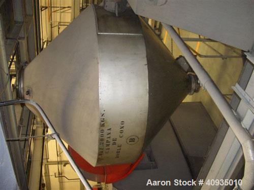Used 2000 Kilo Double Cone Blender, Stainless Steel. Approximately 150 cubic feet.