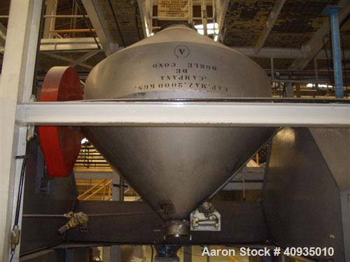 Used 2000 Kilo Double Cone Blender, Stainless Steel. Approximately 150 cubic feet.