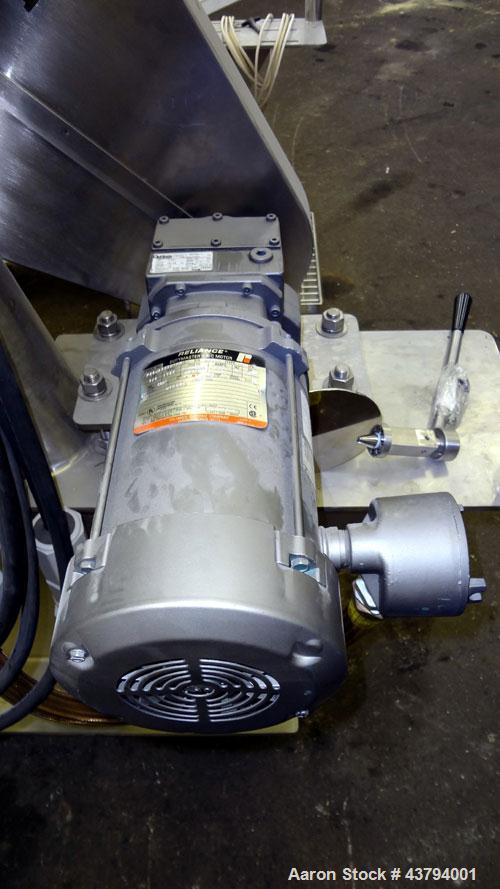 Used Evansville Sheet Metal Works Twin Sheel Blender, Model ESMW-5.0, 316 Stainless Steel. Approximate 18" diameter charge ports with Quick release covers. Approximate 6" center bottom outlet, no val...