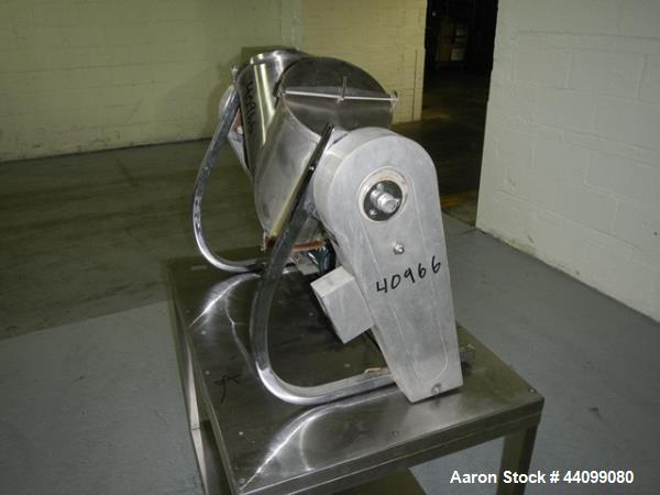 Used Patterson Kelley twin shell blender, 8 quart stainless steel construction, liquid solids bar less drive, approx. 1/5 hp shell drive with covers, serial# LB-8748.