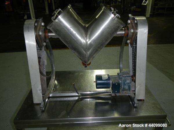 Used Patterson Kelley twin shell blender, 8 quart stainless steel construction, liquid solids bar less drive, approx. 1/5 hp shell drive with covers, serial# LB-8748.