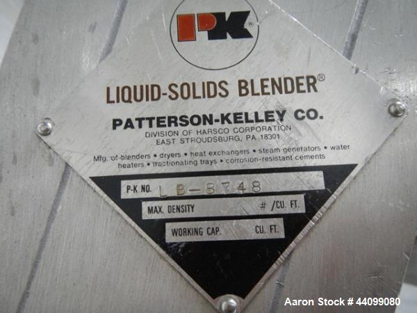 Used Patterson Kelley twin shell blender, 8 quart stainless steel construction, liquid solids bar less drive, approx. 1/5 hp shell drive with covers, serial# LB-8748.