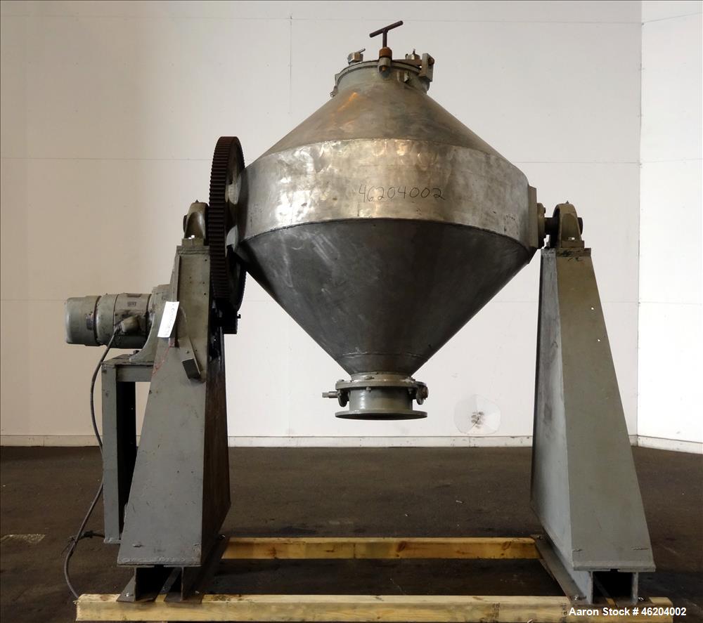 Used Double Cone Blender, Approximately 30 Cubic Feet, 304 Stainless Steel.